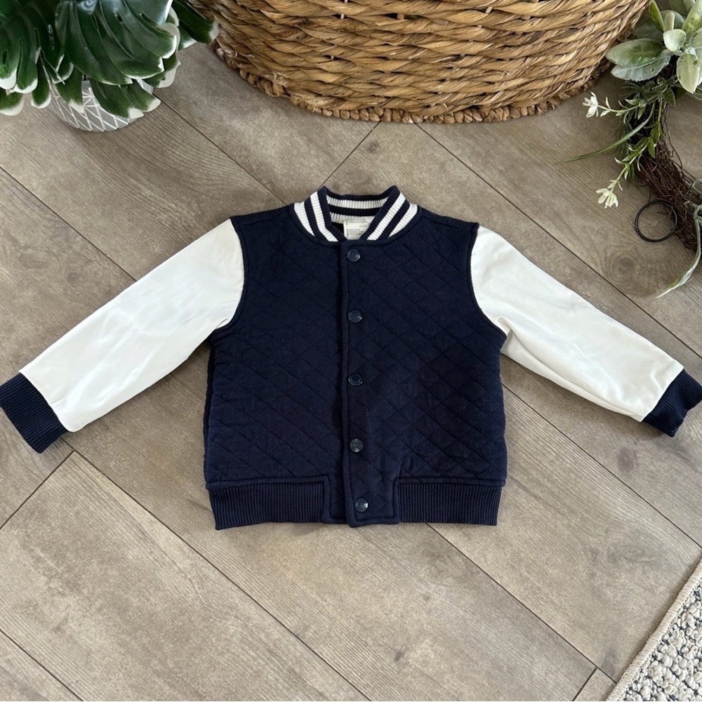 First Impressions Varsity Jacket Navy & White Quilted 18 Months Baby Toddler Boy
